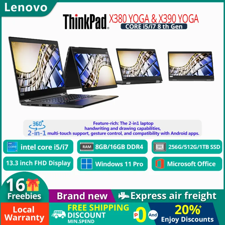 Lenovo ThinkPad X380Yoga X390Yoga Versatile 2-in-1 360°  Intel Core i5 i7 16G RAM DDR4 512GB 1TB SSD Windows11Pro&office