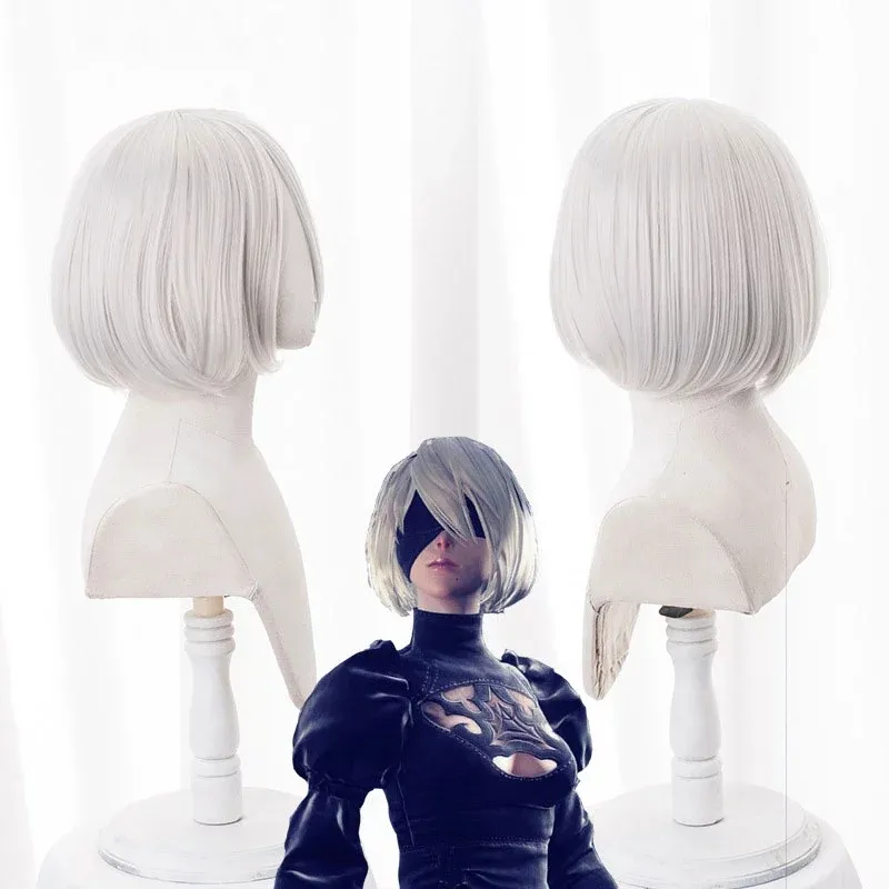 NieR Automata Cosplay Wigs Hair YoRHa No.2 Type B 2B Wigs Cosplay White Short Hair Game Character Women Wig Hair Extensions Wig Hair Net Lazada PH