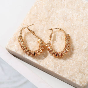Fashionable Ring Gift 欧美轻奢夸张复古金属碎银耳圈女时尚气质个性独特高级感网红耳环