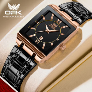 OPK Watch For Men Waterproof 2023 Original Fashion Square Luxury Calendar Luminous Stainless Steel Dold Black Men Casual Watches