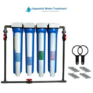 4 Stages Water Filter All Sediment Heavy Duty Complete Set with PVC By-Pass 20" Slim Type All Blue