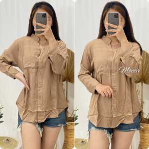 (COD) - KEMEJA POLOS KERAH RAYON TWILL ADEM  ATASAN LENGAN PANJANG WANITA TERBARU