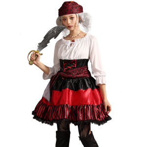Halloween Costume Nightclub party gathering navigator cosplay Performance wear Red striped lace pirate costume