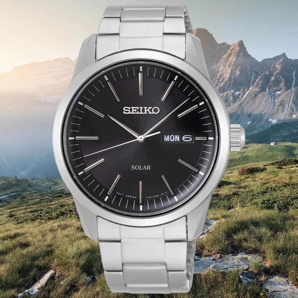 Seiko SNE527P1 Solar Power Black Dial Sapphire Glass Silver-Tone