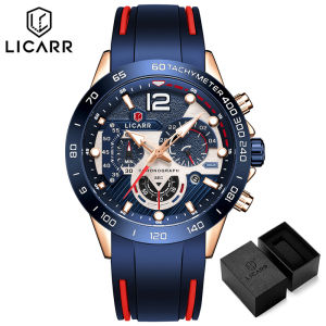 LICARR Top Fashion Brand Mens Watches Rubber Strap Luminous Quartz Date Chronograph Waterproof Clock Classic Casual Men Watch
