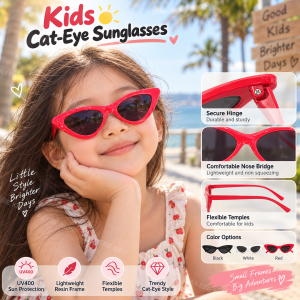 AILEBE Kids Sunglasses Cat-Eye Triangle Frame UV400 Protection Sun Glasses Lightweight Resin Flexible Temples Scratch-Resistant Lenses Cute Trendy Eyewear For Beach Outdoor Summer Photo Shoot OOTD Panglakad For Boys Girls 3-12 Years