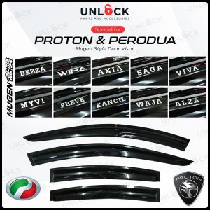 UNLOCK🔓 (4 PCS) Mugen Style Window Door Visor Kancil Alza Bezza Waja Viva Axia Persona Saga Blm Myvi Preve Wira X70 X50 Aruz Car Air Press Sun Rain Guard Vent Visor Wind Deflector Pintu Kereta Automobile Automotive Car Accessories Aksesori Kereta 汽车用品 汽车