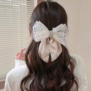 Minwen New Hairpin Satin Fabric Decorated Bow Rhinestone Black Large Size Hairpin Accessories For Women Girls