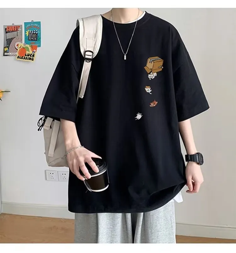 Black Oversized Short Sleeve Shirt Men's Korean Style Drop