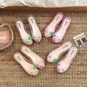 [Free Shipping] Korean-style jelly shoe accessories crystal shoe decorations floral crystal sandals and slippers