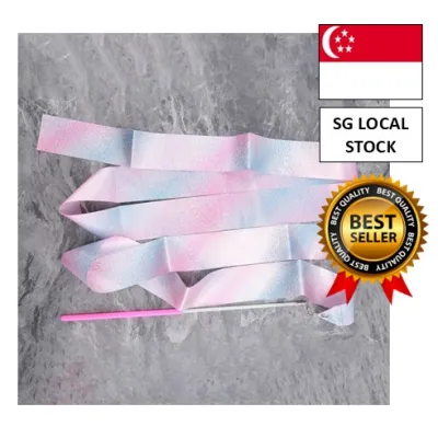 [SG 🚚] 2M Flashing Star Gym Ribbons Dance Ribbon Rhythmic Art Ballet Streamer Twirling Rod Rainbow Stick