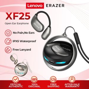 Lenovo Erazer XF25 Wireless Earphone Bluetooth 5.4 OWS Open Ear Earphone IPX5 Waterproof Bone Conduction Headphones With Mic Sport Headset Cool lighting With Free Lanyard