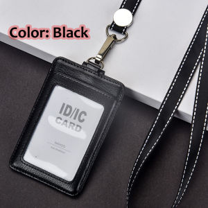 New Genuine leather Business Work Card Holder Fashion ID Badge Holders with Nylon Lanyard ID Chest Cards Name Tag Case Office Supplies