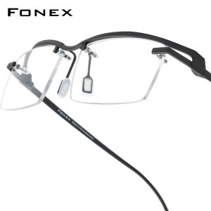 FONEX Titan nguyên chất Gọng kính nam giới thiết kế thương hiệu kính mắt bán dáng vuông không viền kinh doanh nửa-rim Nhật Bản siêu nhẹ chất lượng cao tùy chỉnh kính mắt cho mắt 85817