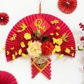 Quạt giấy đỏ kết hoa trang trí Tết 2023, decor treo tường phòng khách, nhà hàng. 