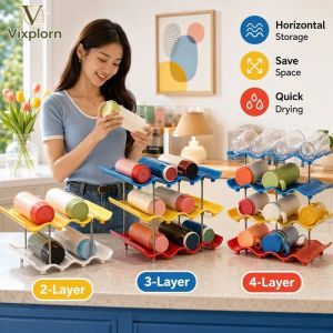 Vixplorn Wavy Multi Tier Cup Holder Rack Countertop Mug Organizer Water Bottle Tumbler Horizontal Drying