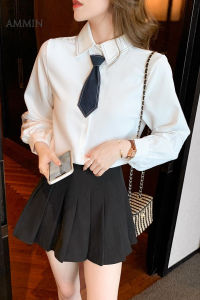 Ammin Áo áo phông thêu tay dài ngọt ngào khí chất thời trang phong cách Hàn Quốc cho nữ 2023 mùa thu Áo tay phồng vừa với tất cả dáng ôm mới