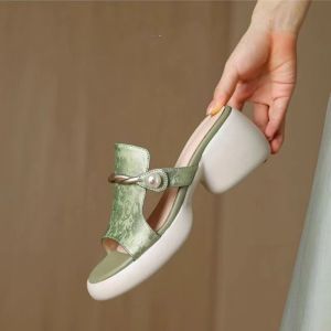 [Free Shipping] 2026 New Summer High-Heeled Chunky-Heel Sandals Featuring A Trendy Chinese Style A Fish-Mouth Design Thick Soles And A One-Strap Design Suitable For Wearing Outdoors