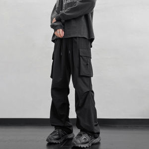 กางเกงคาร์โก้ใส่ได้ทั้งหญิงชาย สไตล์อเมริกัน ขากว้าง เอวสูง มีเชือกปรับเอว 7 สี สบายๆ ใส่ลำ