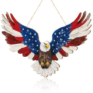 [COD] Independence Day Wooden Front Door Welcome Star Wreath Round Wooden Sign Independence Day Patriotic Door Decoration