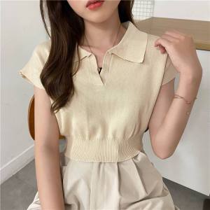 Lotus Clothing Cecilia Top - Atasan Kerah Polo Wanita - Polo Knit Top - Crop Top Wanita Premium