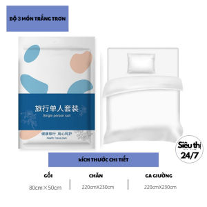 (Bộ 4 món) Chăn ga vỏ gối du lịch dùng 1 lần Bộ ga trải giường 1 lần kháng khuẩn cao cấp cho khách sạn
