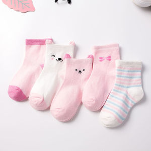 5 Pairs Assorted Baby Socks Cotton Cute Soft Infant Cartoon Striped Baby Stockings Non Slip Socks