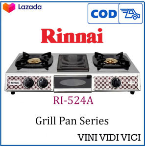 Kompor Gas RI-524A Rinnai 2 Tungku Plus 1 Grill Pan Burner Berkualitas