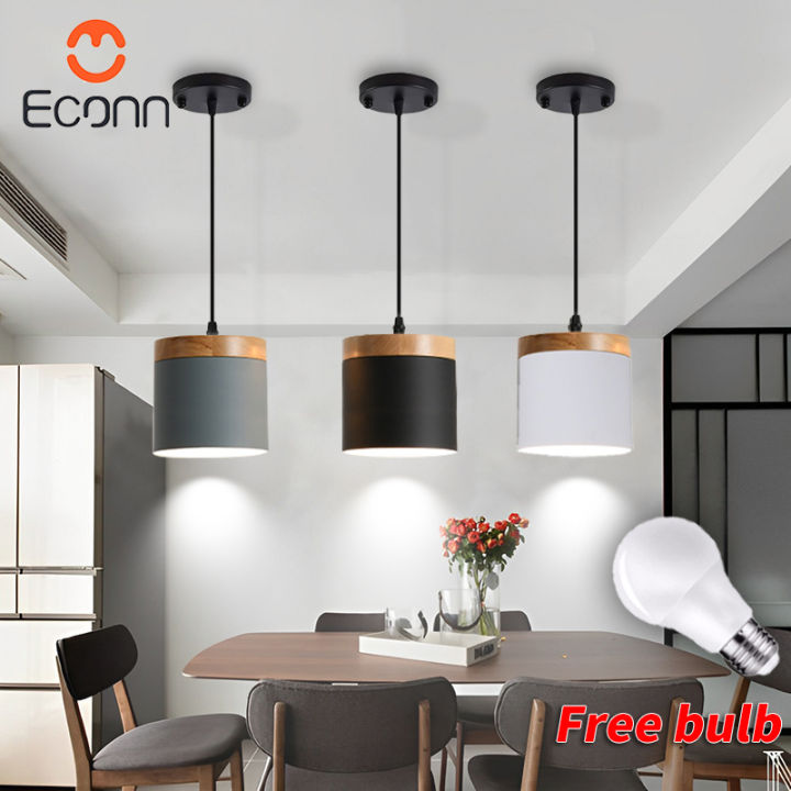 【Free LED Bulb】Pendant Light Minimalist Wooden Lampshade Hanging Light