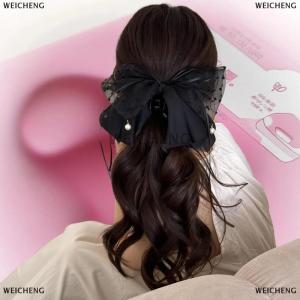 [COD] WEICHENG Sweet Sequin Lace Butterfly Knot Hair Clip Womens New 2025 Half-Up Ponytail Hair Grips Shark Fin Hair Clips Stylish Hair Access
