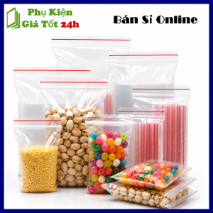 200gr Túi Zip Đựng Thực Phẩm Trong Suốt Khóa Kéo Chắc Chắn - Túi Zipper Chỉ Đỏ Trong Suốt Dày Dặn - Túi Zip Đựng Đồ Đủ Size - Túi Nhựa PE Trong Có Khóa Bấm Đựng Thực Phẩm Bánh Kẹo