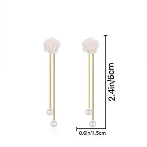 Korean White Pearl Flower Tassel Pendant Earrings For Women Girls Elegant Imitation Pearl Temperament Earrings Gifts