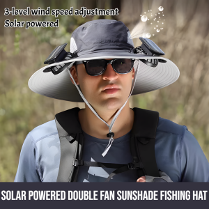Solar Powered Double Fan Sunshade Fishing Hat Cooling Hat With Fan Solar Fan With Sun Hat Men Summer UV Protection Wide Brim Caps