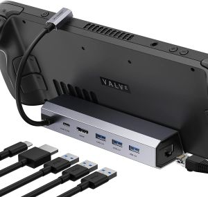 JSAUX Steam Deck 6-in-1 Docking Station Aluminum Hub Stand with HDMI 2.0 4K 60Hz Gigabit Ethernet Three USB-A 3.0 and Full Speed Charging USB-C Port