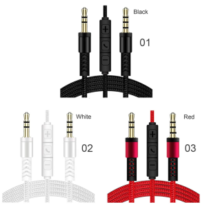 3.5mm Male to Male Replacement Cable In Line Mic and Voice Control for Phone Auditory Headphones Car Speaker Systems
