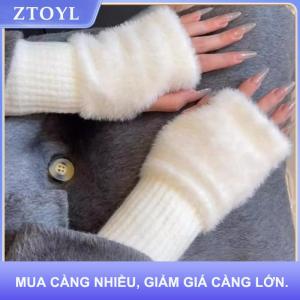 【ZTOYL】 Giả Chồn Lông Cừu nửa ngón tay găng tay cho phụ nữ mềm mùa đông ấm áp sang trọng màu RẮN SANG TRỌNG dệt kim ngón găng tay