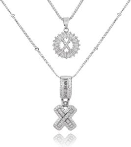 AE26 Letter necklace for women light luxury copper inlaid with zircon full diamond letter pendant clavicle chain stackable set