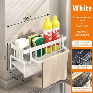 Sponge Holder Kitchen Sink Organizer Bathroom Storage Rack Soap Towel Holder Organizer Shelf with Dishcloth Holder