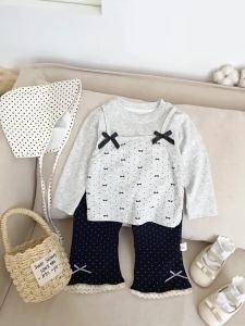2026 Spring and Autumn Girls Korean Style Polka Dot Pants Fashionable Bell-Bottom Pants for Babies Casual Versatile Bowknot Pants for Infants