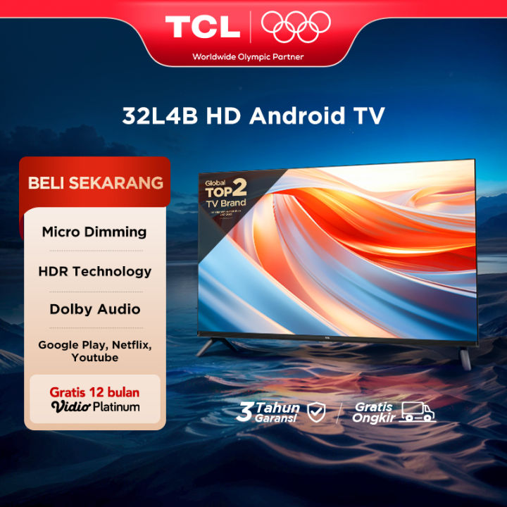[Google Assistant TV] TCL 32 Inch Smart Android TV - HD - Smart TV - Dolby Audio -  Google Play/Netflix/Youtube -  Wifi//HDMI/USB (Model: 32L4B)