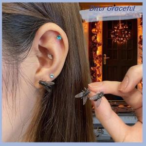 Ditur 2คู่ต่างหูแมลงวันจำลองขนาดเล็กสุดสร้างสรรค์สำหรับผู้ชายผู้หญิงเครื่องประดับนิชสุดน่ารักแบบแอบสแตรกของขวัญสำหรับคู่รัก