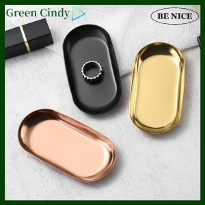 [Green Cindy] Stainless Steel Manicure Jewelry Storage Tray Metal Cosmetic Storage Oval Cake Fruit Dessert Tray Snack Plate Kitchen Organizer