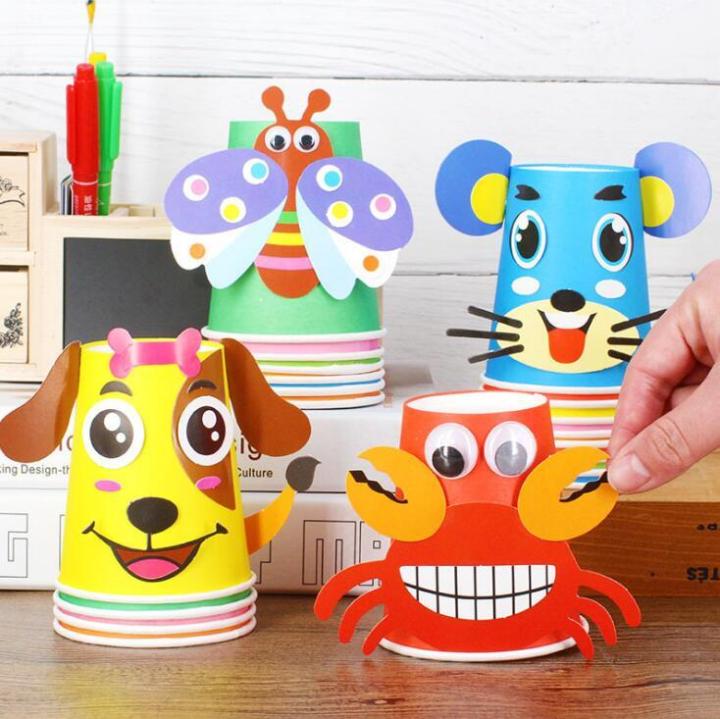 12pcs Children 3D DIY handmade paper cups sticker material kit Whole set Kids kindergarten school art craft educational toys