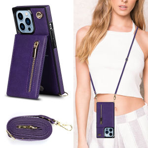 For iPhone 18 Pro Max 17 Pro16 Pro 15 Pro Max iphone14 Pro max iPhone 13 Pro Max mini 12 Pro Case iphone 11 XS XR 7/8 Plus Crossbody Wallet Leather Card Holder Zipper Purse Kickstand Detachable Shoulder Strap Lanyard Square Corners Case Protective