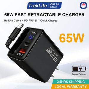 [SG] 3 in 1 USB Type‑C GaN Charger 65W Fast Charger with Retractable Cable and Digital Display