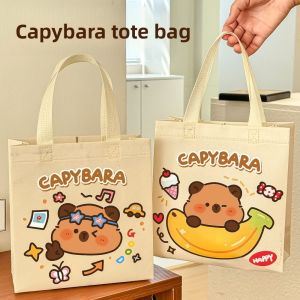 UUMIR Non-woven Capybara Tote Bag Portable Shopping HandBag Capybara Print Canvas Bag Cute Reuse Packaging Bags