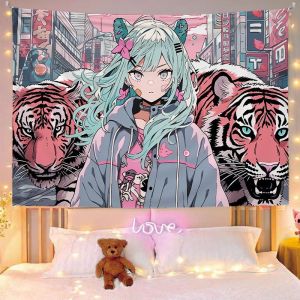 Human and Tiger Original Bedroom Background Cloth Rental Renovation Dormitory Headboard Decoration Wall Cloth Tapestry ins Hanging cloth