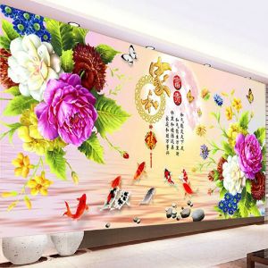 DIY Diamond Painting Full 9 Ikan koi peony keluarga harmonis 120x50 cm D171