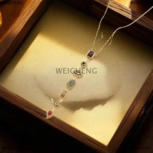 [COD] WEICHENG Retro Style Colorful Zircon Tassel Irregular Splicing Long Necklace Light Luxury Pendant Collarbone Chain For Women Jewelry