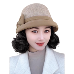 MYCOLOR หยักเป็นคลื่น วิกผมหมวกฤดูหนาวติดโบว์ ขนปุยฟู สังเคราะห์สังเคราะห์สังเคราะห์ วิกผมหยิกสั้น ที่ต่อผม ล่องหนแบบล่องหน หมวกแม่ผู้หญิงพร้อมวิกผม สำหรับผู้หญิง